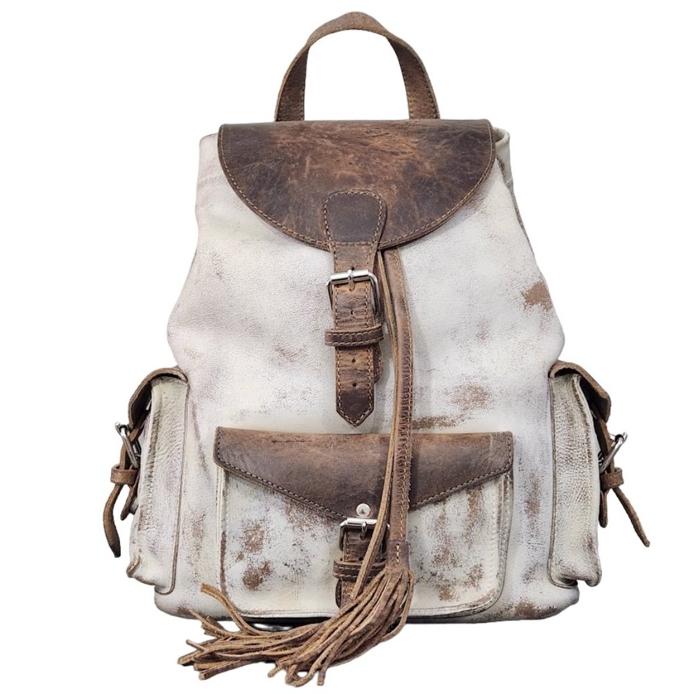 FREEBIRD BY STEVEN BROOKLYN ICE BROWN DISTRESSED LEATHER XL FULL SIZE BACKPACK - Picture 1 of 9
